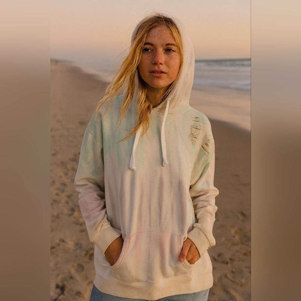 Pastel Tie-Dye Distressed Hoodie M Mint Pink Cream Lavender Beachy Coastal Resor